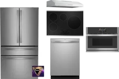 5 Piece Package Includes Refrigerator, Cooktop, Wall Oven, Hood And Dishwasher